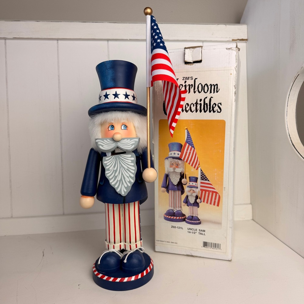 Zim's Uncle Sam Nutcracker 14.5" 2002 Z02-121L Flag Box Hat Crack